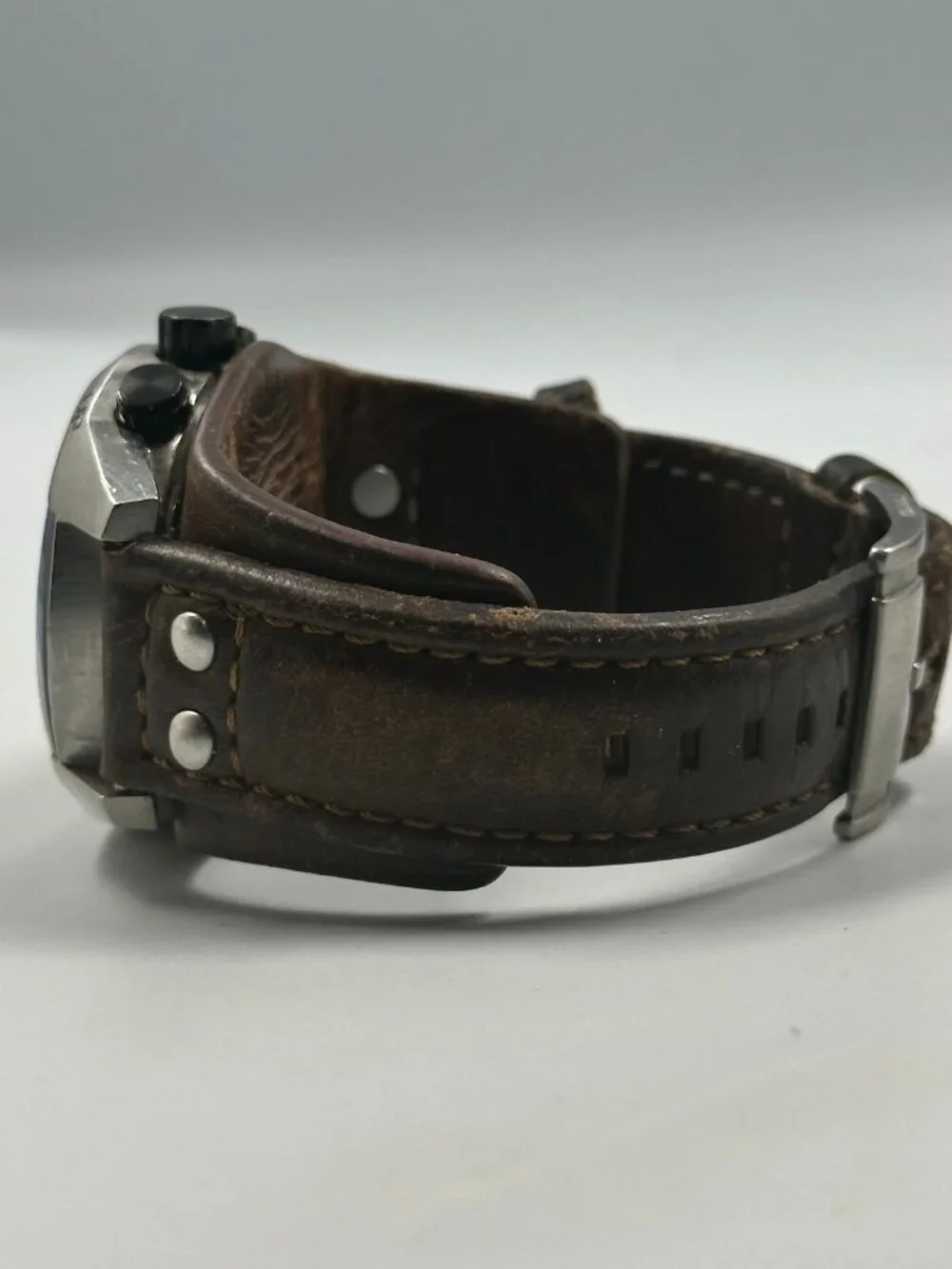 Fossil Coachman Chronograph Watch Men Cream Dial Leather Strap Band New Battery